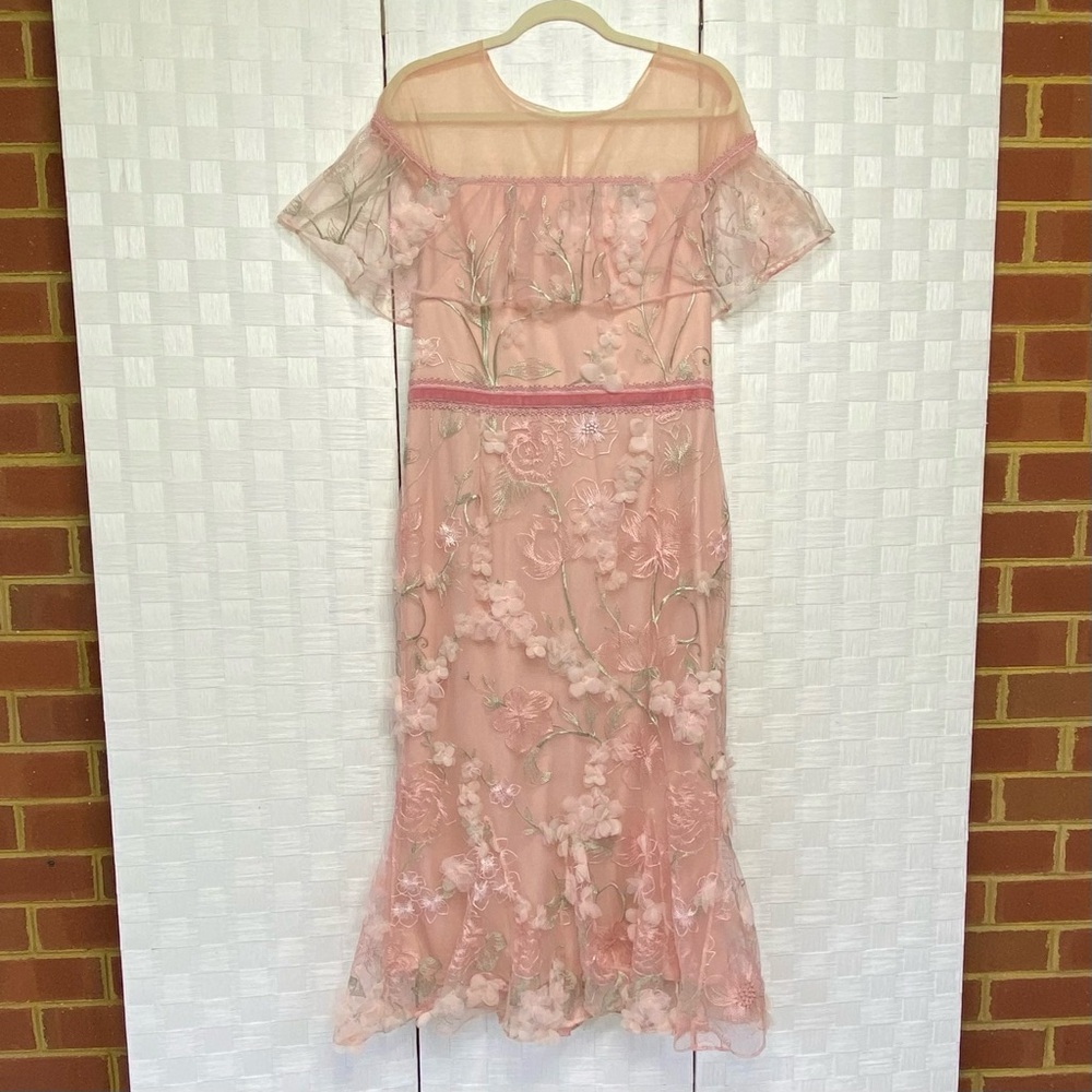 Marchesa Notte Dress Evening Embroidered Organza 3 D Blush Pale Pink Gown Sz 14 - Picture 11 of 11